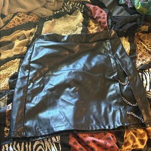 Rue21 Black Faux Leather Skirt with Chain Accent